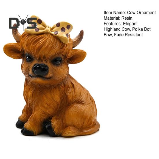 Highland Cow Ornament Resin Highland Cow Statue with Polka-Dot Bow Table Highland Cattle Sculpture for Home Farmhouse Tiered Tray Decor Cow Lovers