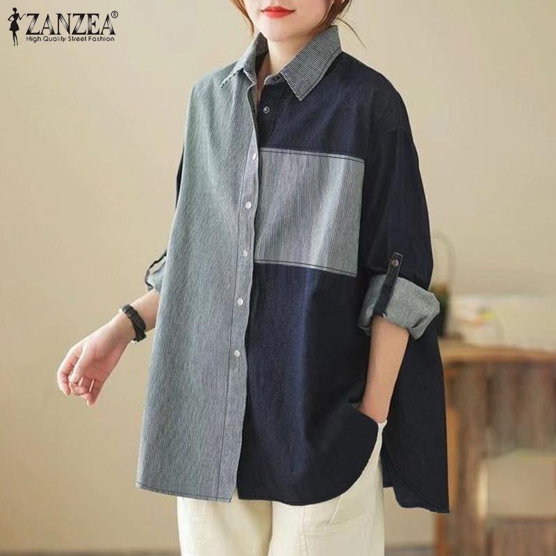 

ZANZEA Женская осенняя рубашка с воротником контрастного цвета с длинным рукавом S