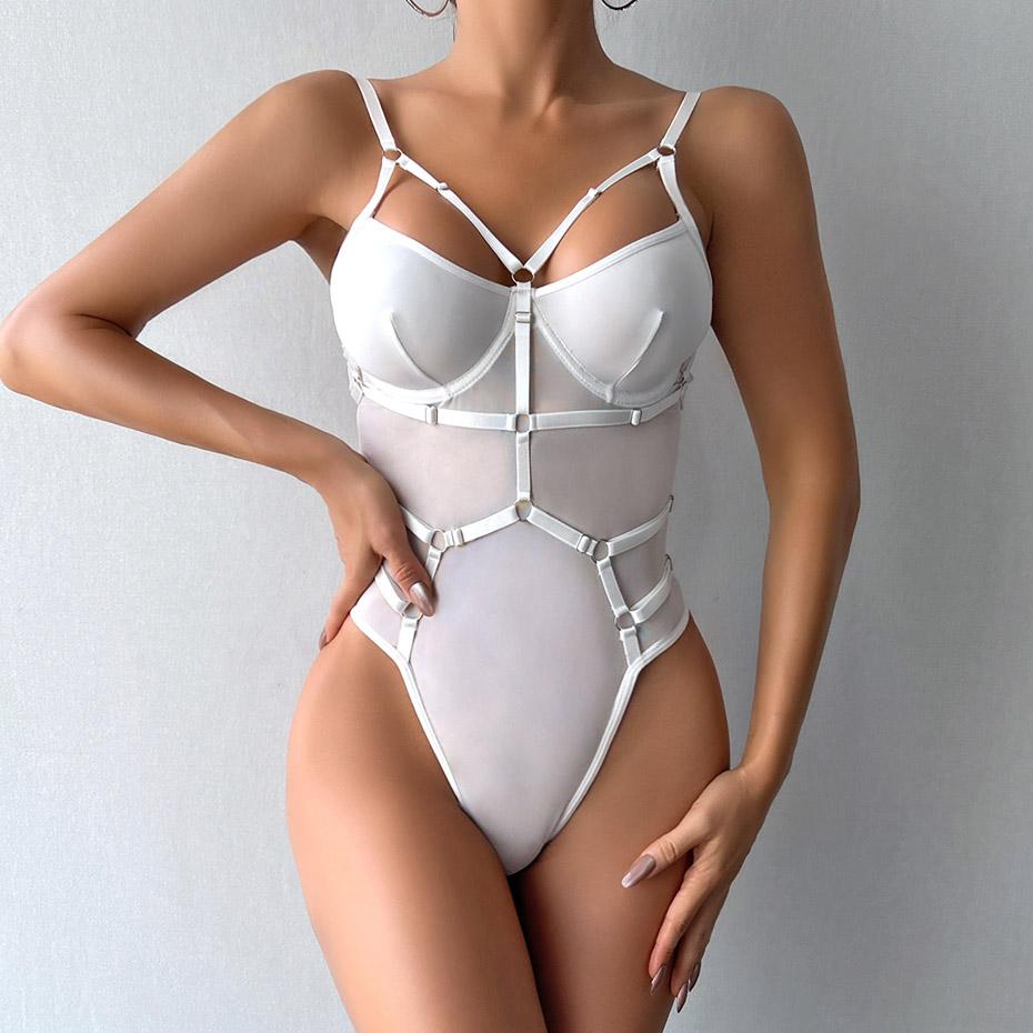 JSY Sexy Lingerie Women Bodysuit Underwear Black Open Crotch Teddy Transparent Nightgown Sleepwear Erotic Lingerie Porno Costume