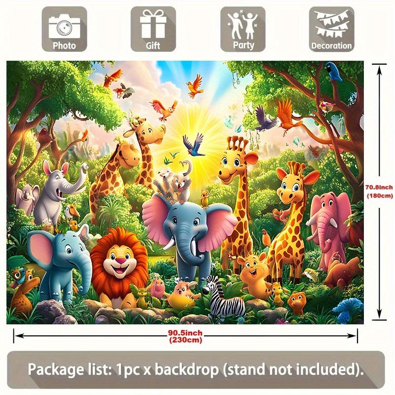 Animal-themed Polyester Party Banner: Colorful Wildlife Park Scenes with Giraffes, Elephants and More; Durable Wall Decorations