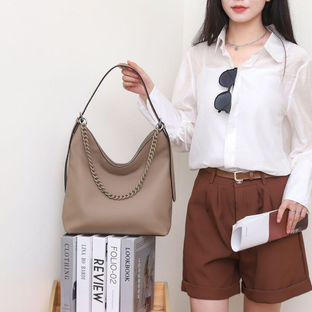Cowhide Shoulder Women's Bag, Large-capacity Messenger Tote Bag, Women's Fashion Simple Shopping Bag Simple and Fashionable