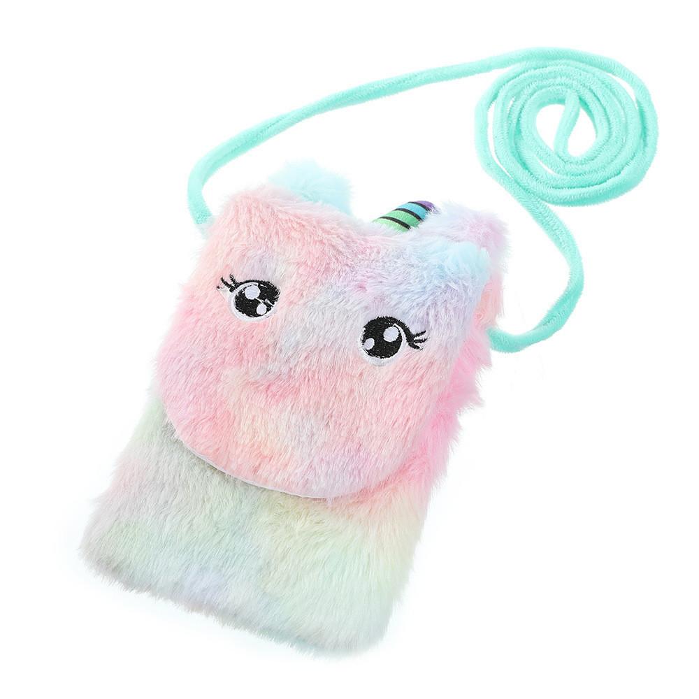 

Kawaii Unicorn Bag For Girls Plush Shoulder Bag Children Crossbody Bags Mini Round Messenger Bag Kid Keys Coin Purse Small Pouch світло-зелений колір