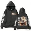 Unisex Anime Demon Slayer Doma Graphic Hoodie Zip Up Jacket Streetwear Oversized Print Long Sleeve Casual Gothic Fashion