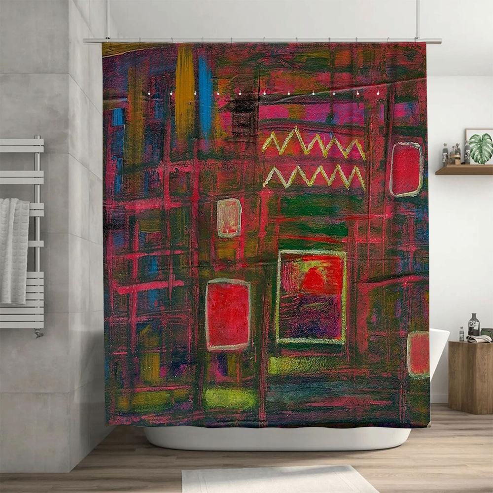 Artistic Shower Curtain Abstract Design with Bright Colors for Bathroom Decorations