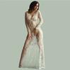 Women's V Neck Long Sleeve Maxi Dress Straight Fit Mid Rise Sheer Lace Sexy Night Gown