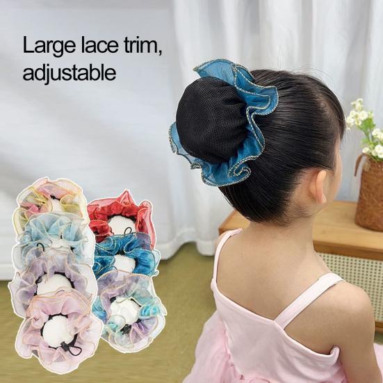 Dancer Bun Hair Net Elastic Drawstring Hairnet Adjustable Gauze Hair Accessories for Girls Dance Ballet Skating Gymnastics