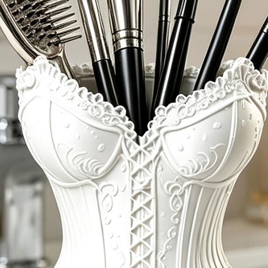 Dressing Table Storage Gothic Corset Pen Holder, 3D Printed Vintage Dark Makeup Brush Creative Office Supplies Decorative Desk Organizer for