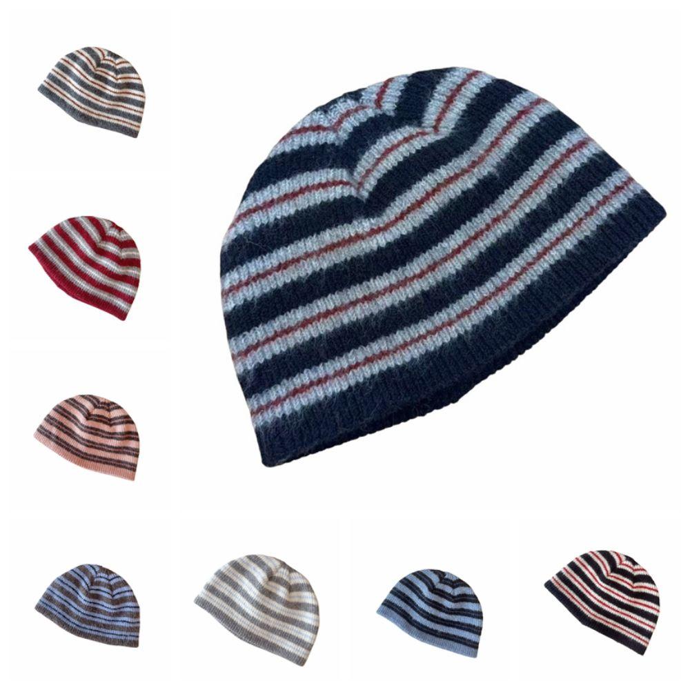 Wool Blend Ribbed Knitted Cap Thick Warm Pullover Hat Fashion Striped Beanie Hat Gift
