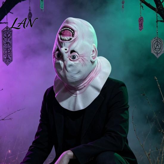 Eye-catching Halloween Prop Upside Down Demon Latex Full Face Mask, Scary Alien Cosplay Non-stuffy Party Horror Mask Headgear, Creepy Costume