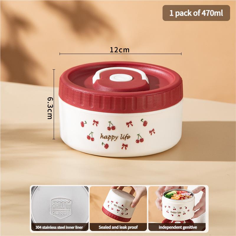 

Cherry Pattern Stainless Steel Insulated Lunch Box With Microwave Function Practical Office Workers Lunch Box Gift Bag Included