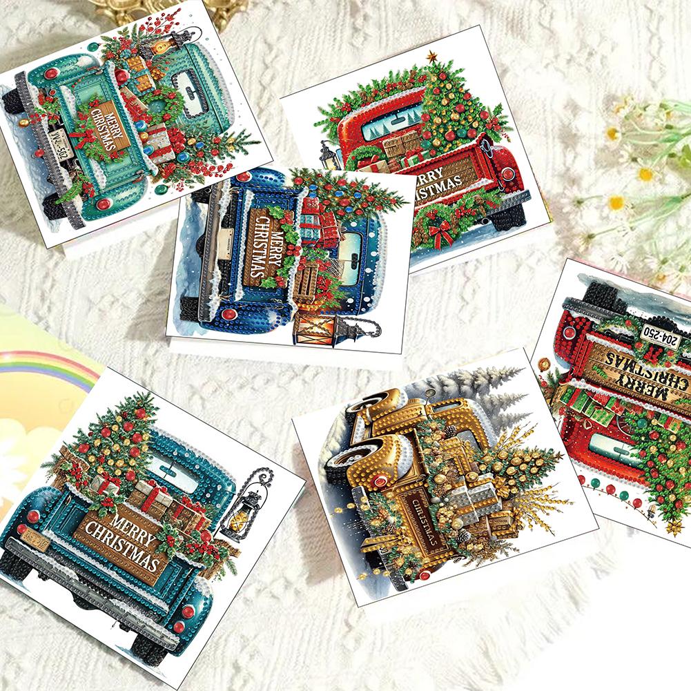 6PCS DIY Diamond Art Greeting Cards Christmas Car Congratulations Cards
