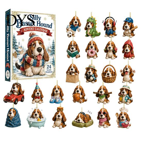 Dog Advent Calendar Calendar, 24Pcs Acrylic 2D Pet Ornament Set with Christmas Box Hanging String, Tree Countdown Decor, Gift for Lovers Holiday