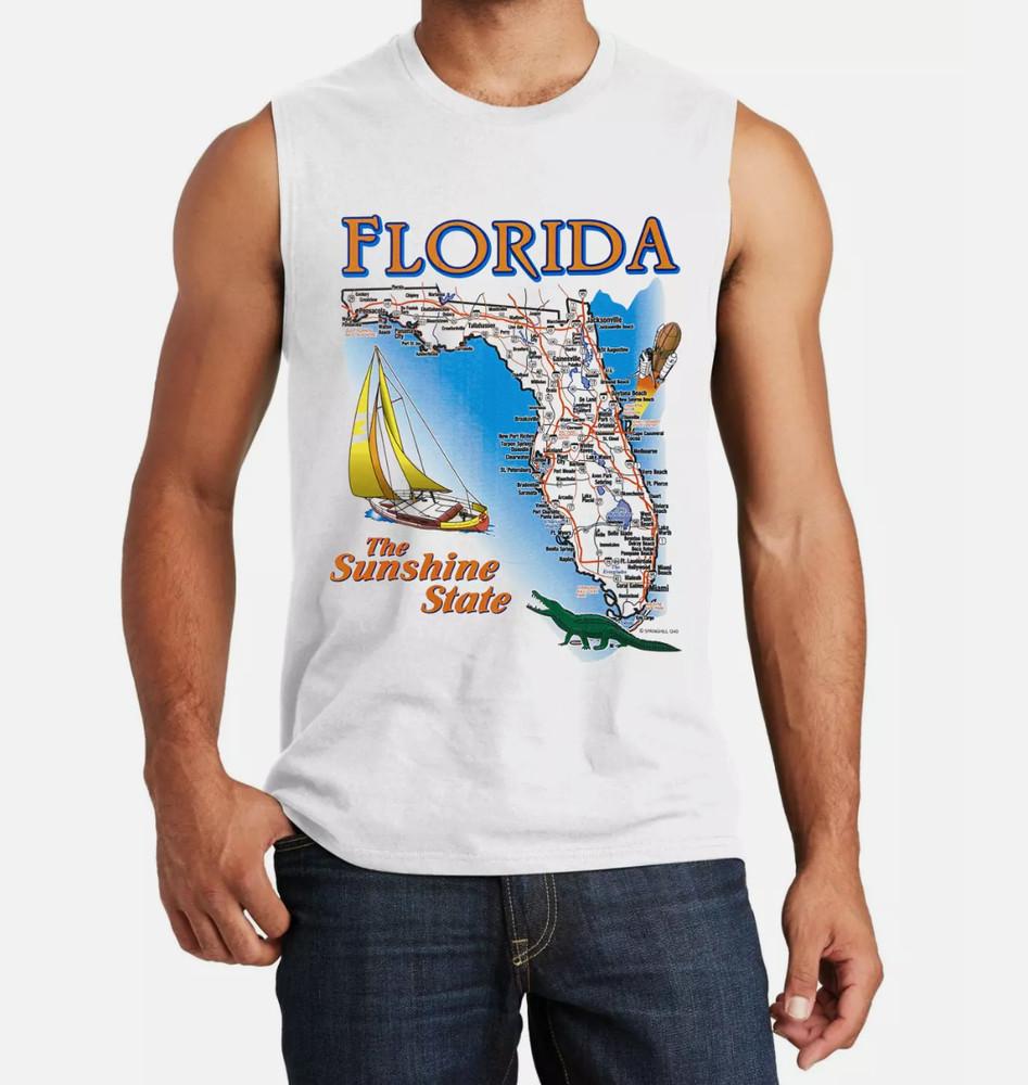

Florida T-shirt Sleeveless Muscle Tee Mens Graphic Tees Florida State Map Unisex T-Shirt L