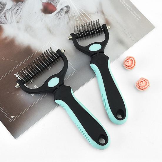 Pet Deshedding Brush Double-Sided Undercoat Rake for Dogs Cats Extra Wide Pet Shedding And Dematting Comb for Grooming