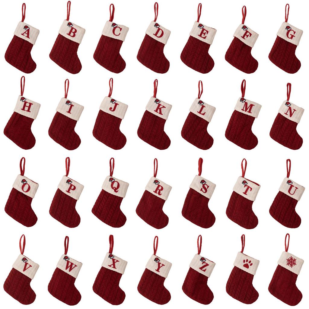 Haobei Red Knitted Christmas Stocking Ornament with Embroidered Lettering