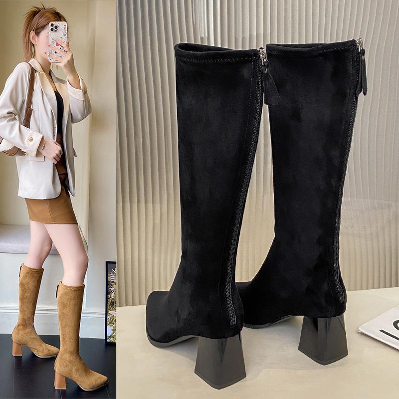 Condensed grass thin high heels women's thick heels thin boots autumn and winter but knee boots long boots knight boots pointed