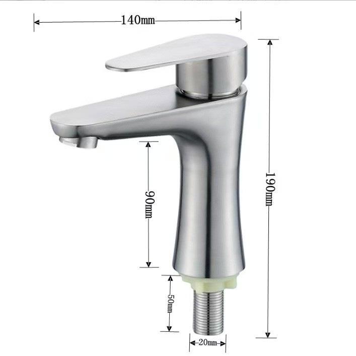 Brushed Stainless Steel Single Cold Water Washbasin Faucet for Flat or Countertop Basin 