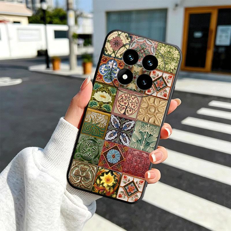 Italian Sicilian Style Floral Pattern Soft Phone Case for Xiaomi Redmi Note 12 13 14 15 Pro Plus 11 12S 11S 11T 10 4G Black Cove