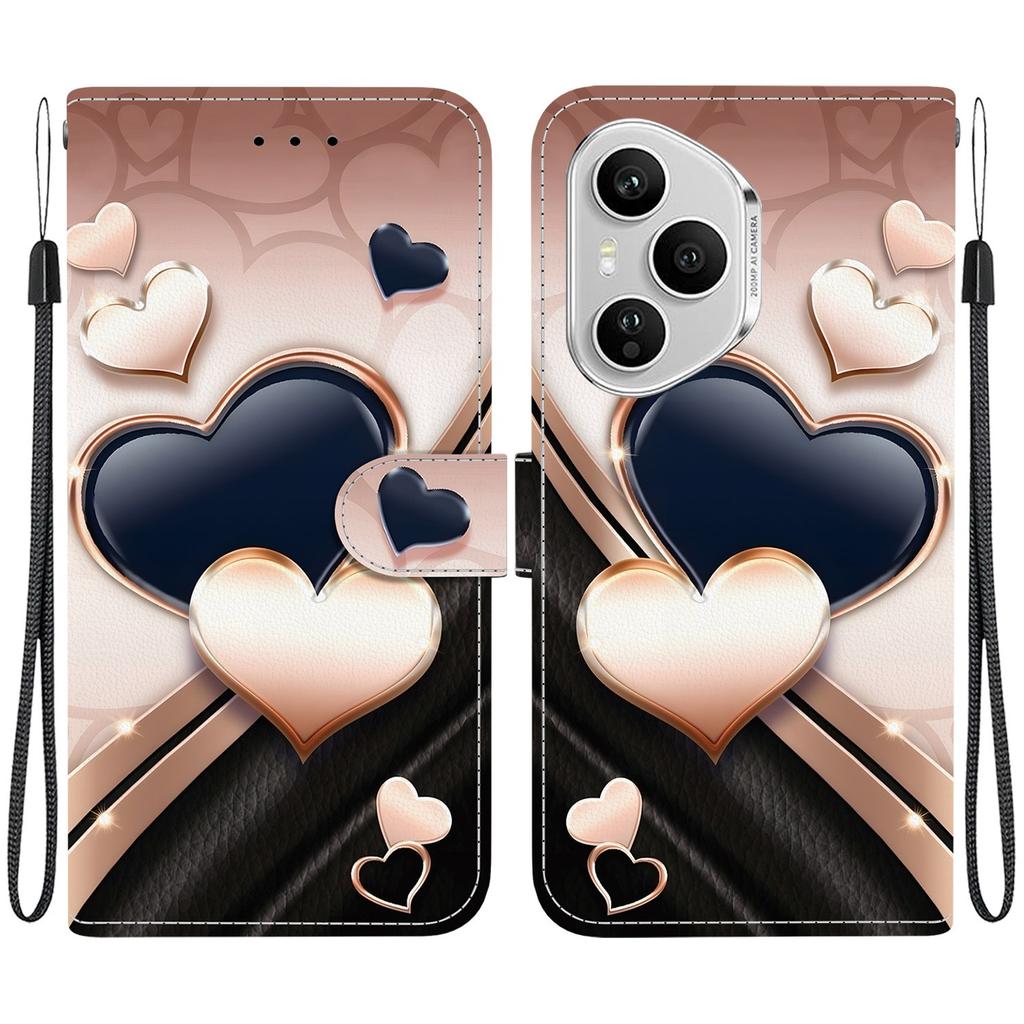 For Honor 400 Pro 5G (Global) Leather Case Stand Wallet Pattern Printing Phone Cover with Wrist Strap