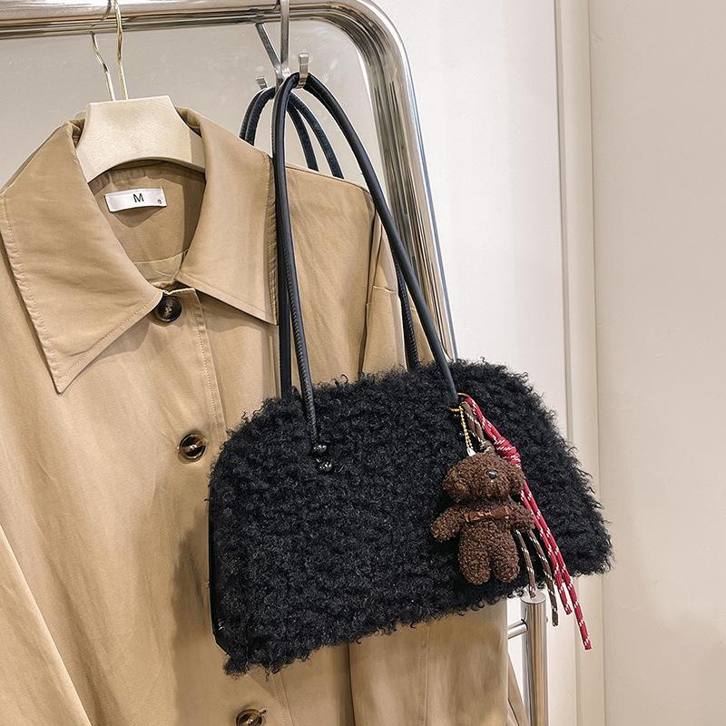 Velkokapacitní dámská taška z jehněčí kožešiny, nová módní kožešinová taška přes rameno, přes podpaží