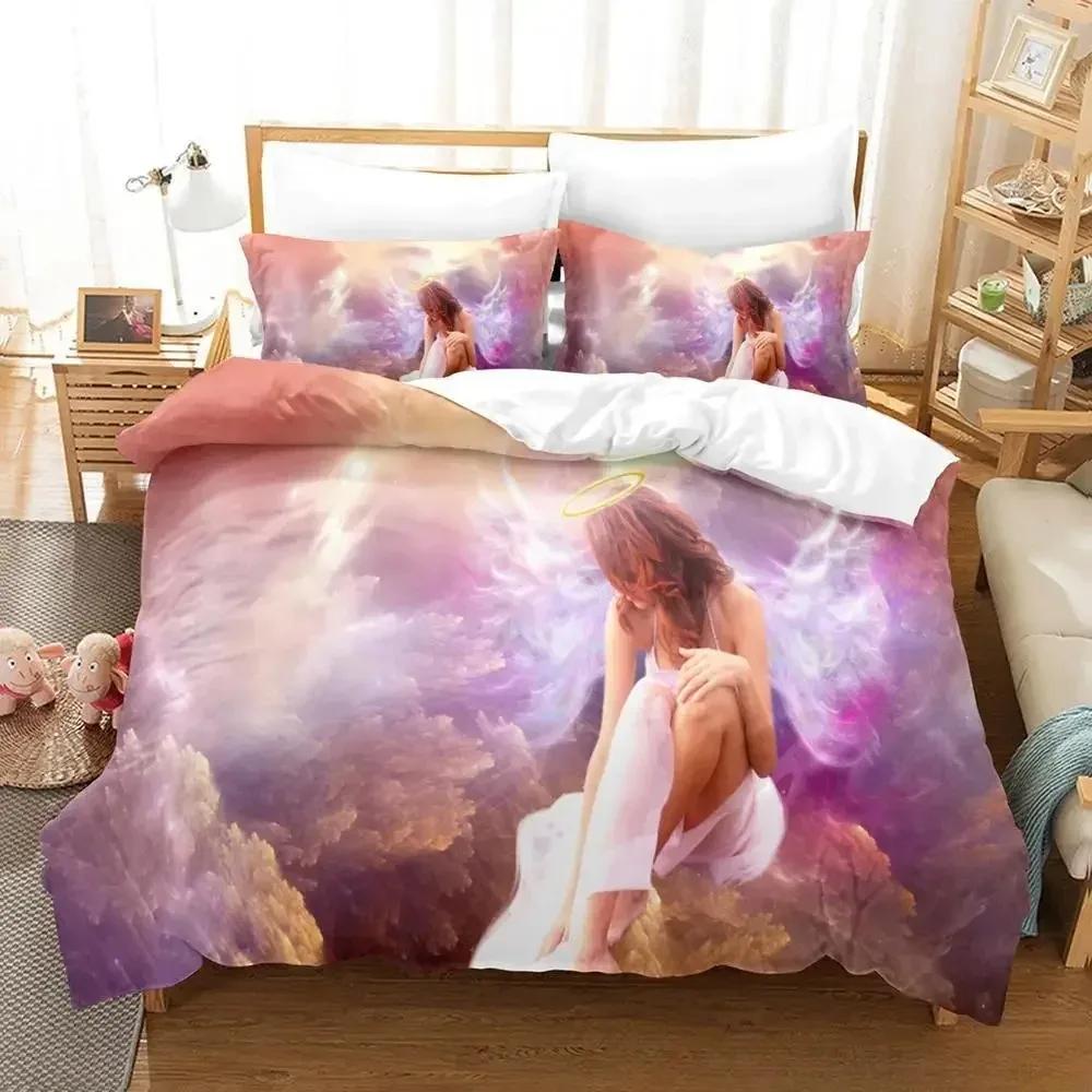 3D Fantasy Angel All Season Guardian Angel Printed Bed Set Duvet Cover Pillowcase Bedding Set Bed Linen Sheet Quilt Cover Full