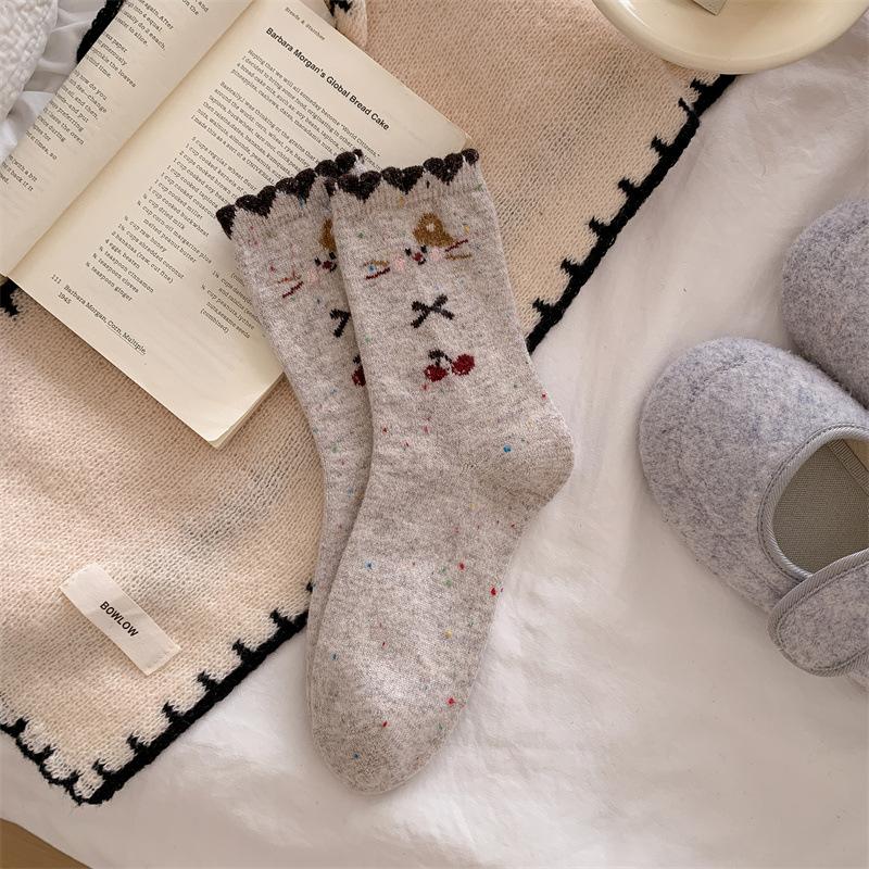 Heel Big Cat Socks, Women's Autumn and Winter Woolen Women's Socks, Thickened Warm Long Socks, Fluffy Mid-calf Socks