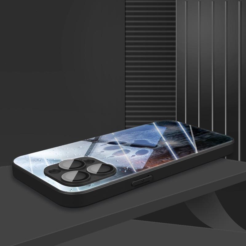 Cute Waterdrop Dog Footprint Pattern Tempered Glass Black Phone Case For Samsung Galaxy S25 S24 S23 Ultra Plus FE Cover