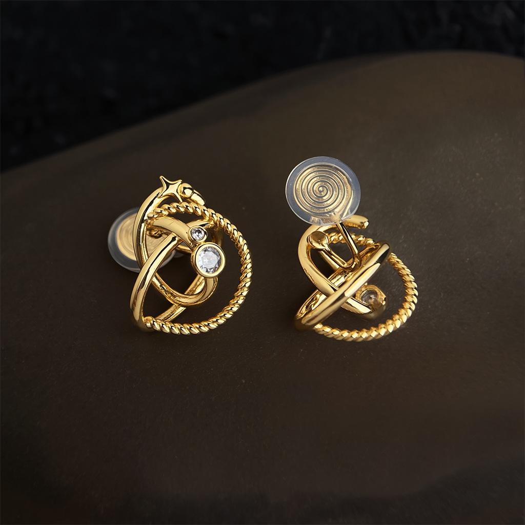 

Серьги-планеты из циркона с покрытием из 18-каратного золота - Геометрический дизайн класса люкс для женщин