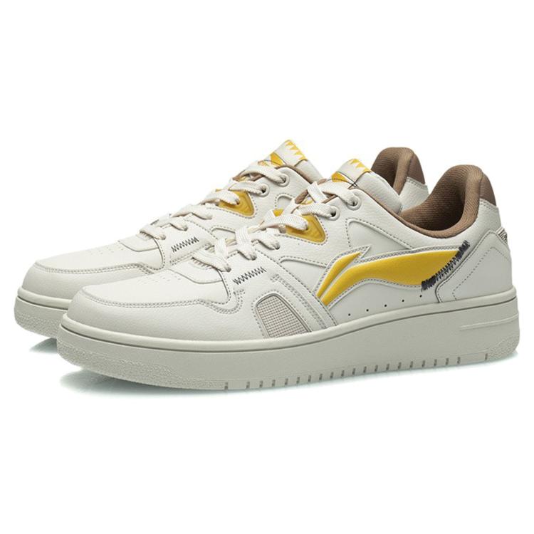 Li Ning Synthetic Leather Slip Resistant Abrasion Resistant Low Top Skateboard Shoes Men's White Yellow AGCR317-4