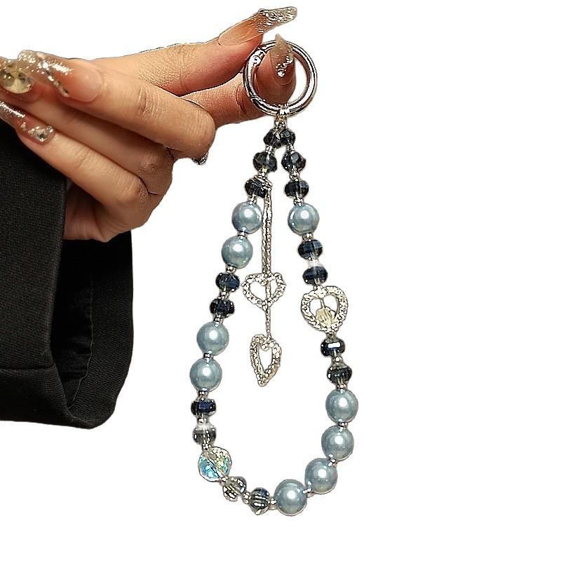 Fashion Luxury Pearl Crystal Phone Chain With Heart Pendant For Women And Men