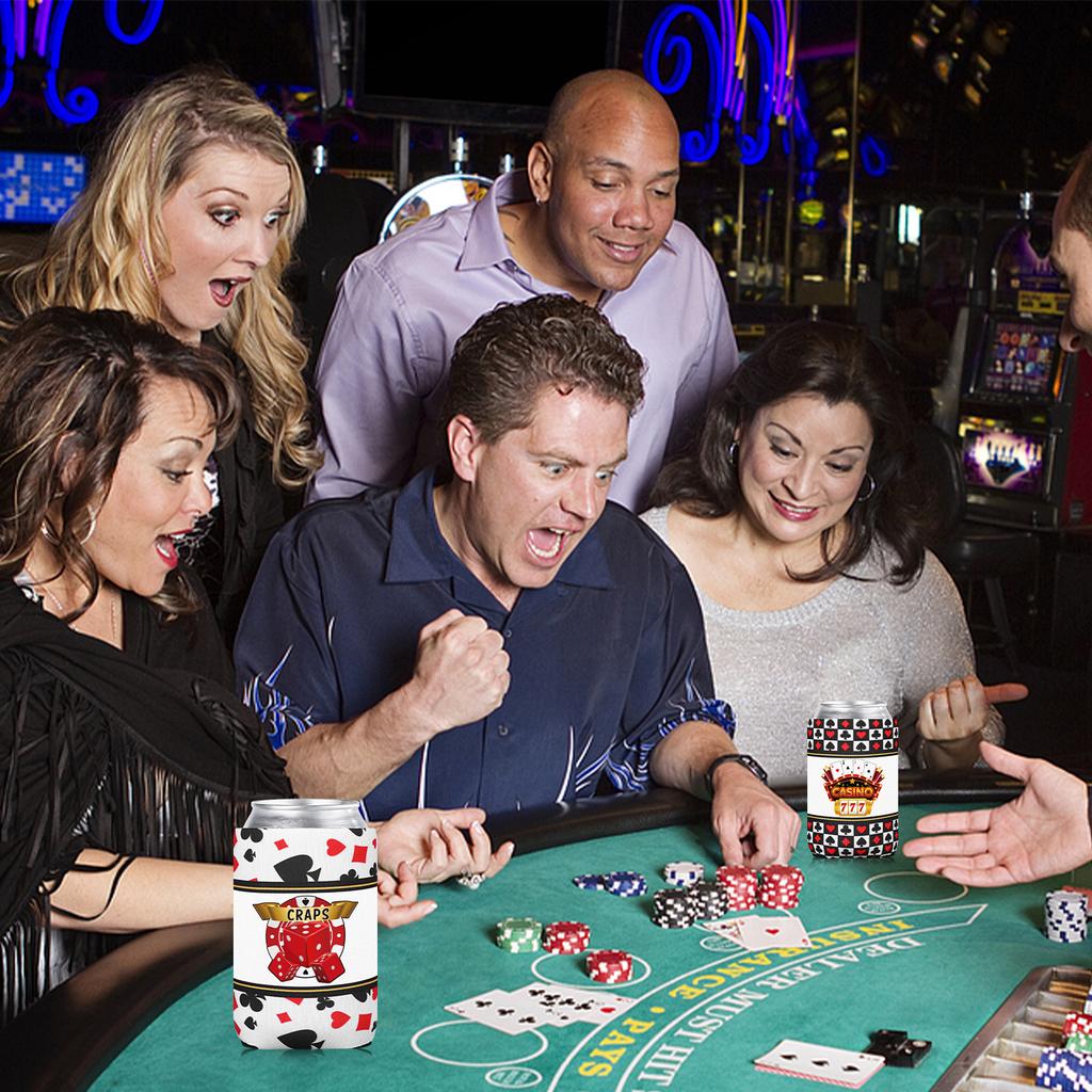 12 Pcs Casino Theme Party Decorations 12Oz Casino Can Cooler Sleeves Poker Party Beer Can Sleeves Las Vegas Casino Night Decor F