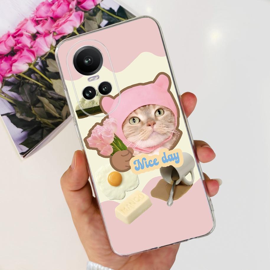 For Oppo Reno 10 Pro 5G Case Reno 10 Phone Case Fashion Flower Cartoon Clear Silicone Shockproof Cover For Reno10 Pro Plus Coque