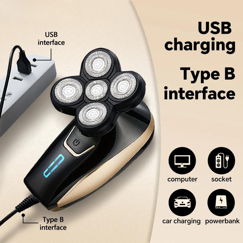 USB Rechargeable 5 Floating Head Razors for Shaving Heads and Skulls