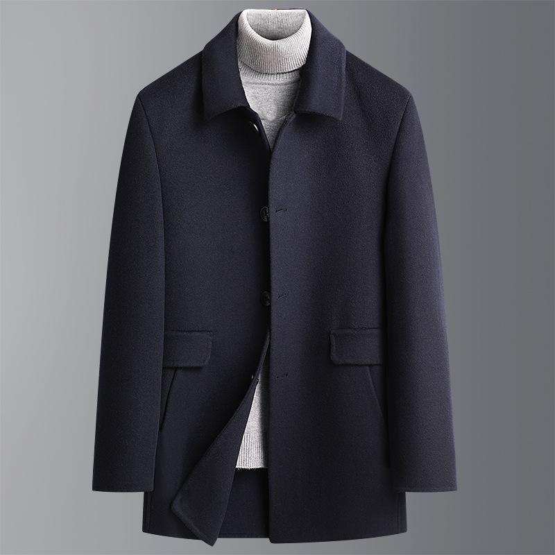 Herbst- und Winter-Abnehmbarer Daunen-gefütterter doppelseitiger Wollmantel für Männer mittleren und höheren Alters Verdickter mittellanger Wollmantel Windbreaker Jacke