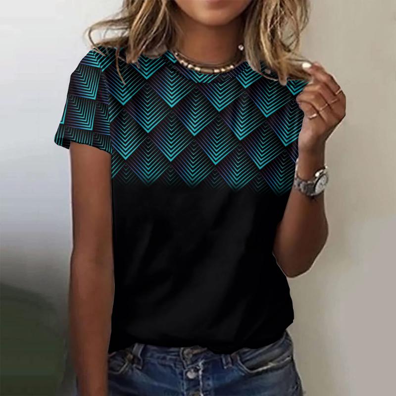 Summer Fashion Geometric Printed 3D Print T-shirts Women Streetwear Casual Y2k Short Sleeve T Shirt O-neck Tees Tops Clothing