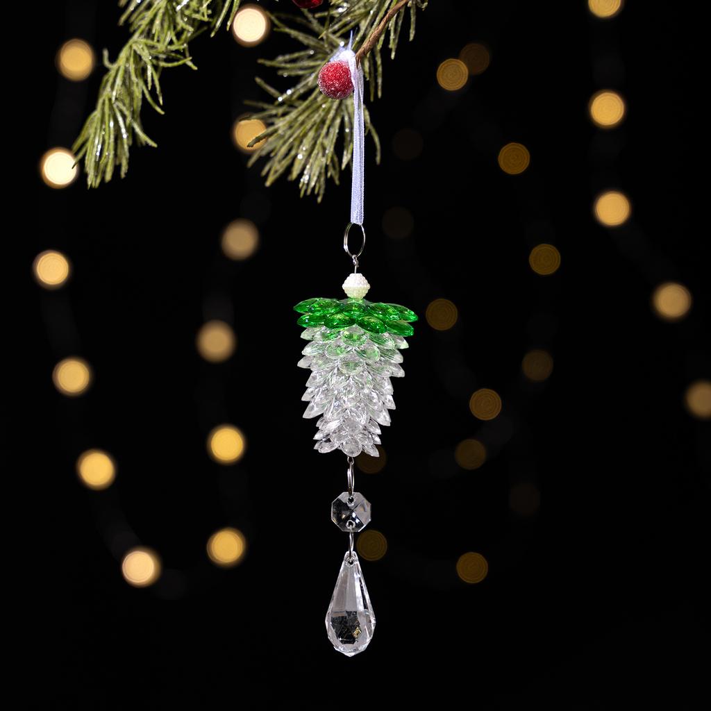 Christmas New Decorative Transparent Crystal Pine Cone Pendant Small Tree Ornaments Simulated Acrylic New Year Ball Tree