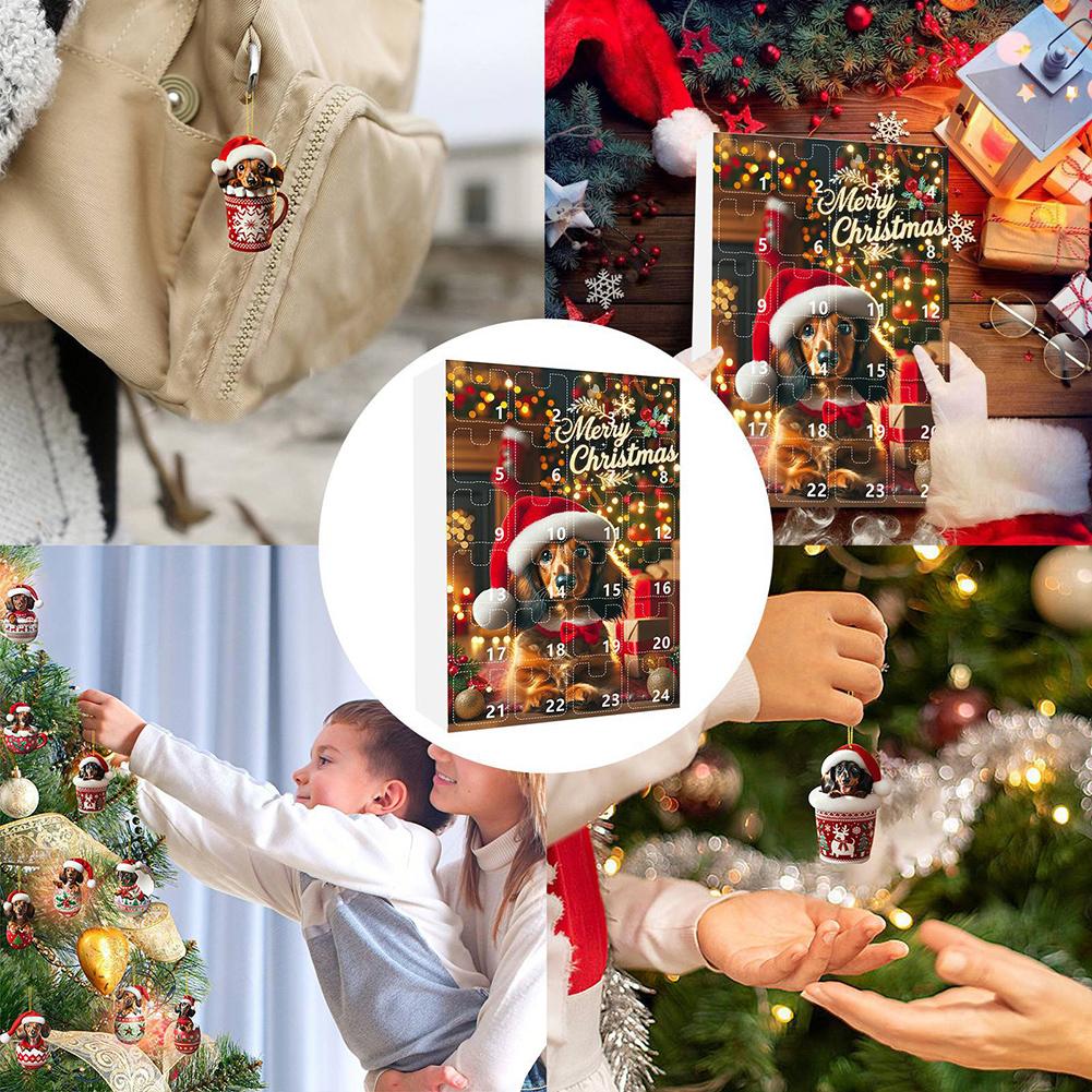 Dackel Weihnachts-Adventskalender Reizender Hund Hängeanhänger Weihnachtsbaumdeko Kaffeebar Verspielte Dekoration