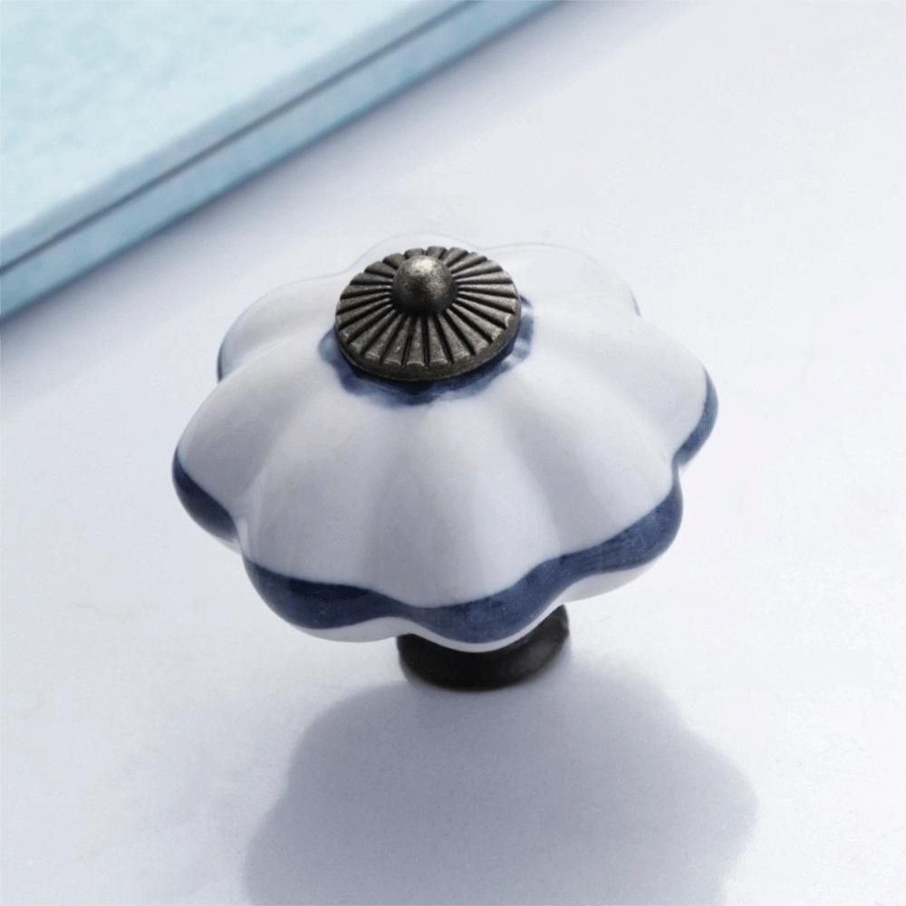 Pumpkin Shape Cabinet Door Knobs Floral Pattern Ceramic Cabinet Knobs Cupboard Door