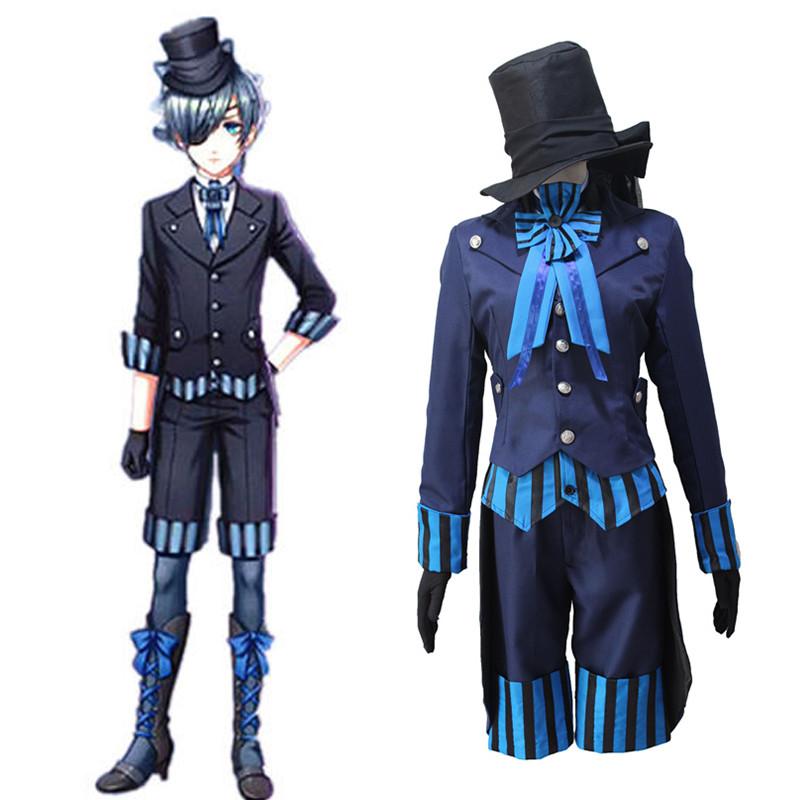 Butler Black Kuroshitsuji Ciel Phantomhive Blue Cosplay Costume Uniform Outfits