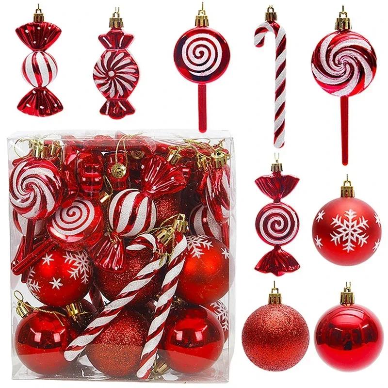 36pcs Christmas Ornaments Christmas Tree Ornaments Ball Candy Xmas Hanging Tree Pendant Home Party Christmas Decor New Year Gift