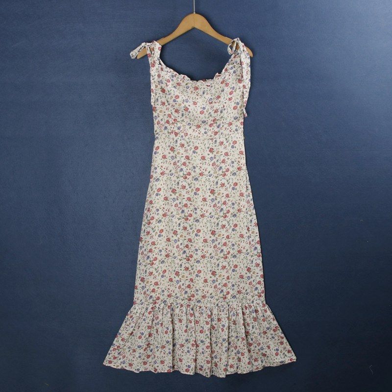 

1040 Floral Dress Summer New Arrival Shoelace Tube Top Fashion All-Match Elegant Lotus Leaf Dress Chiffon Dress Flowers with white background S