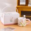 Tulip ceramic mug high value cup girls souvenir practical water cup office coffee cup with spoon