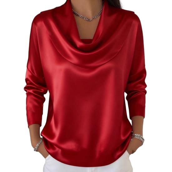 Cămașă Femei Guler Leagăn Mânecă Lungă Bluză Satin Netedă Culoare Solidă Croială Regular Stil Casual de Navetă Cămașă Îmbrăcăminte de Lucru