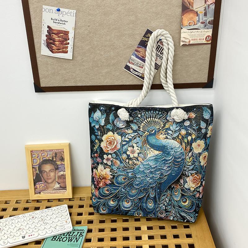 Single-shoulder Bag Fashionable Large-capacity Tote Bag Embroidered Linen Bag