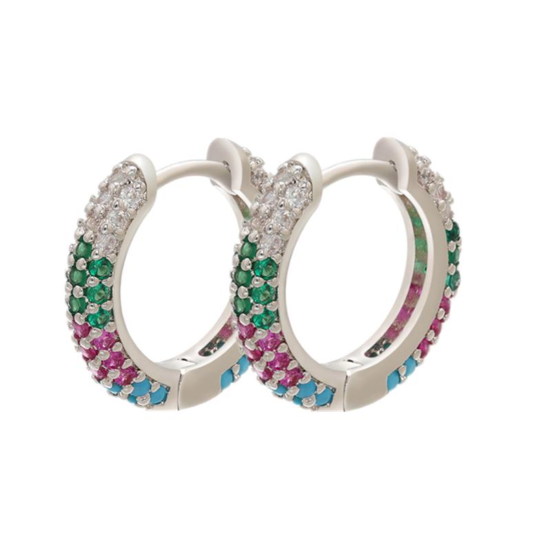 18K Gold Plated Brass Huggie Earrings with CZ Zircon Thin Ear Hoops Earring for Women Round Colorful Earring Piercing
