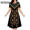 Vintage Elegant Ethnic Elements Flowers Printed Dress Big Size Women's Summer Short Sleeve O-Neck Casual Loose Dress Vestidos