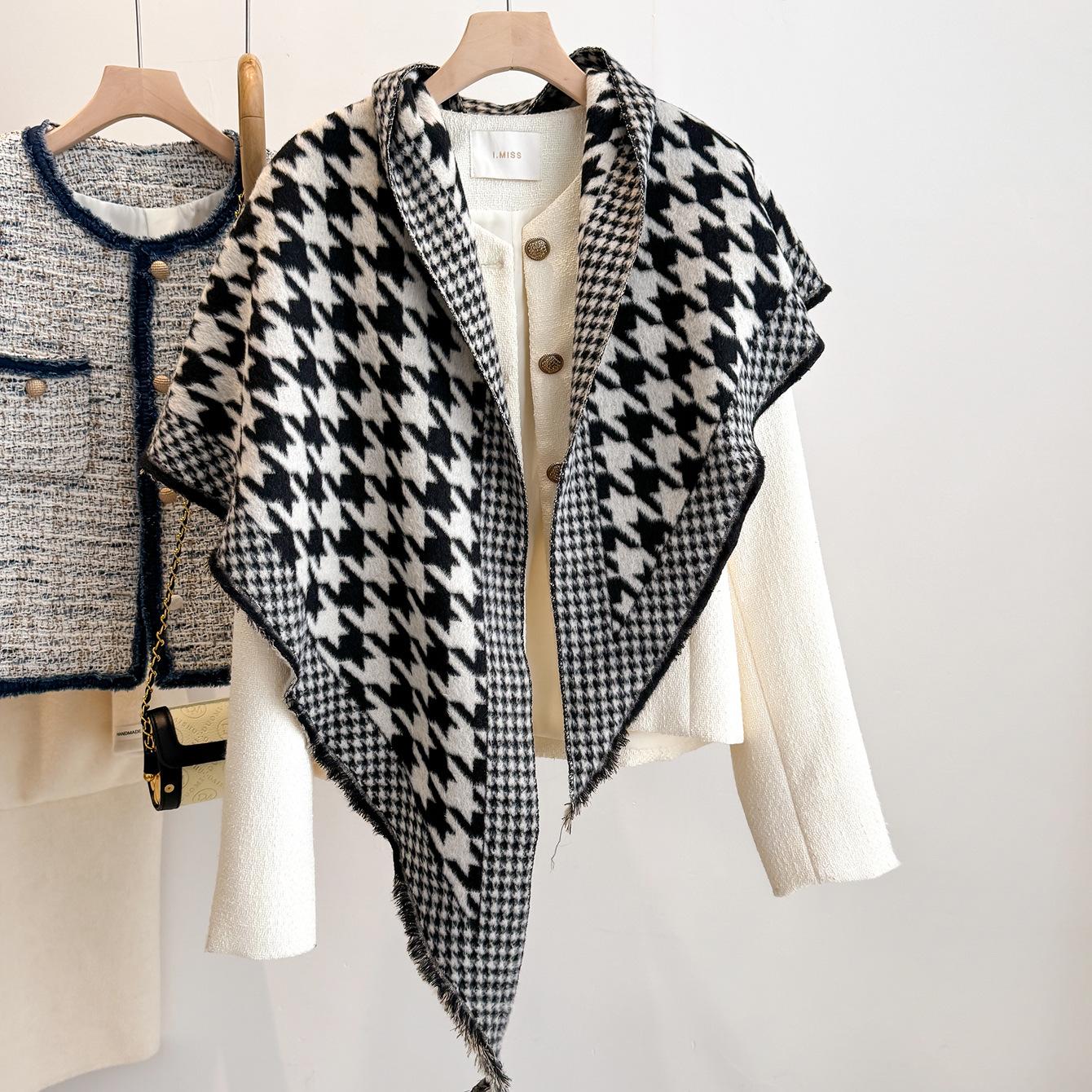 High-end houndstooth scarf, triangular scarf, shawl with outer warmth, faux cashmere scarf, air-conditioned shawl with neck and scarf 185*66cm