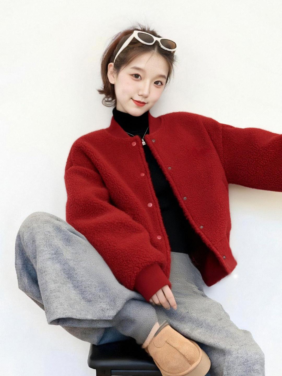 

Женская Экологичная Красная Шуба из Флиса Шерпа - Маленький Размер, Толстая, Короткая Зимняя Куртка XL