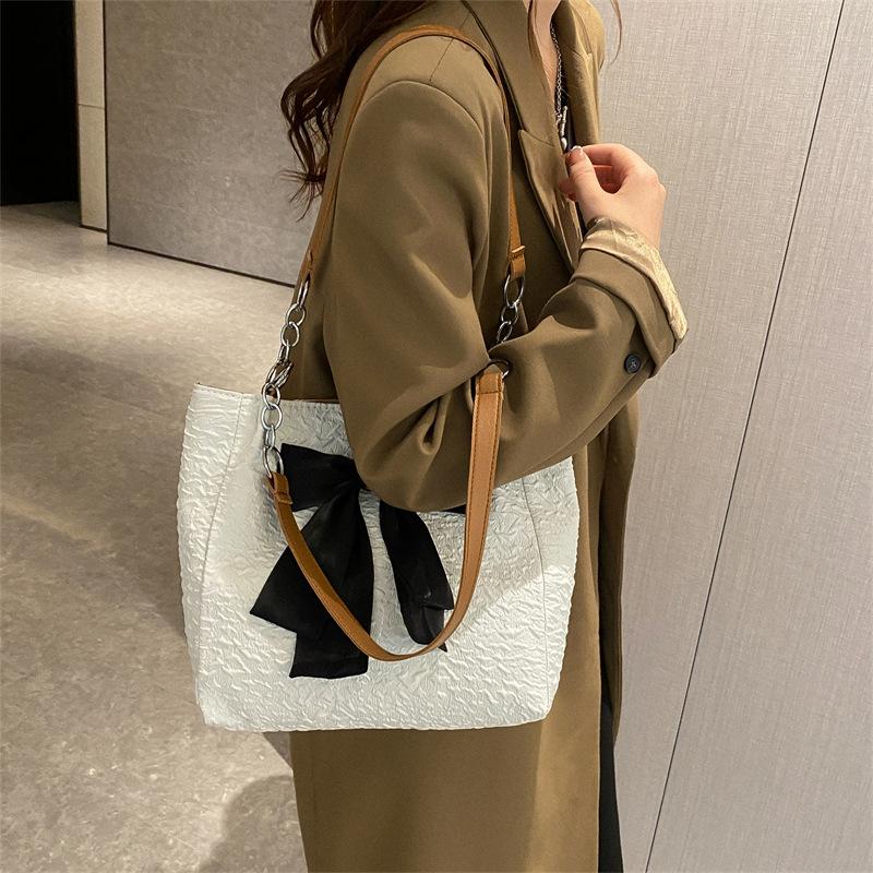 Módní velkokapacitní taška Tote pro ženy, nová taška přes rameno s mašlí, módní trendy látková taška