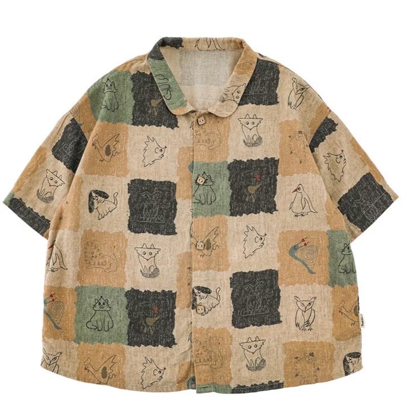 

Yoyoo Boys Cute Pet Print Summer Lapel Shirt & Loose Mosquito-Repellent Pants Set 110cm